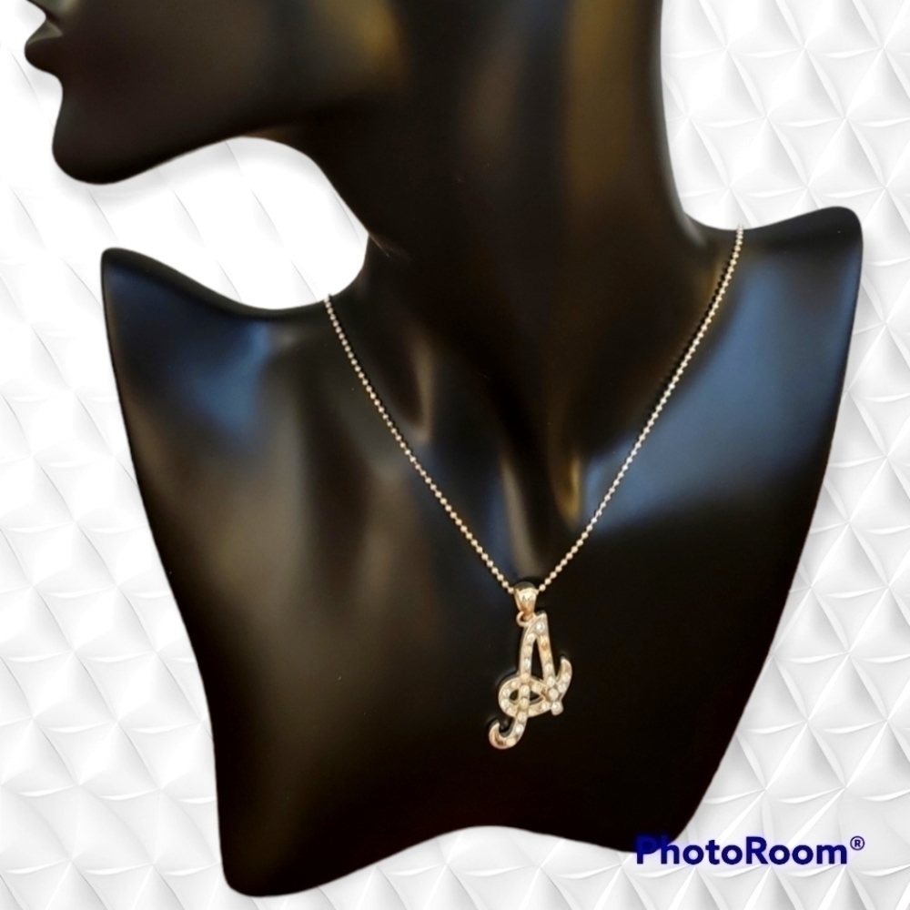 3/$30 Silvertone Rhinestone Initial A Monogram Chain Necklace